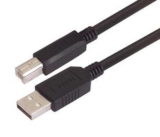 L-COM CSUZAB-05M USB Cable, Type A Plug to Type B Plug, 500 mm, 19.7 ft, USB 2.0, Black